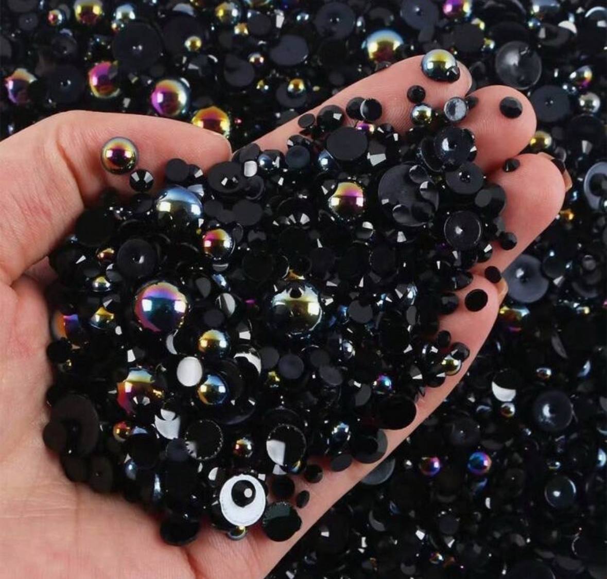 Mixed Sizes - Black & AB Pearl Rhinestone Flatbacks