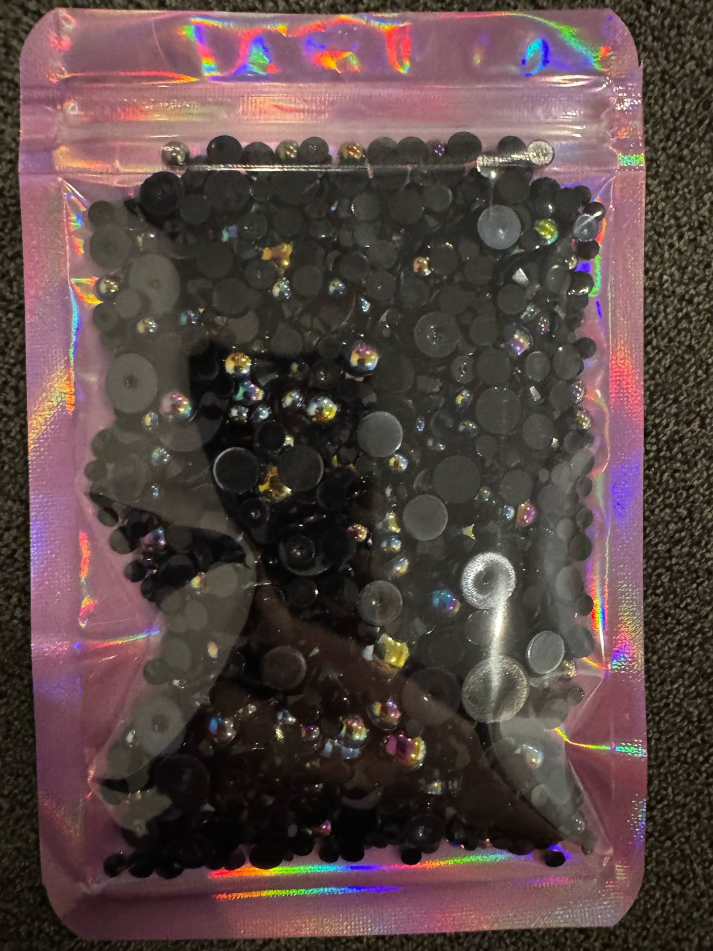 Mixed Sizes - Black & AB Pearl Rhinestone Flatbacks