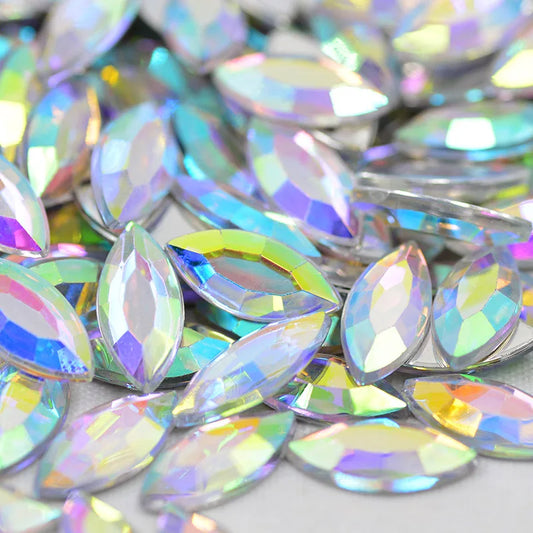 Ab Crystal Horse Eyes Flatback Rhinestones (7 x 15mm)