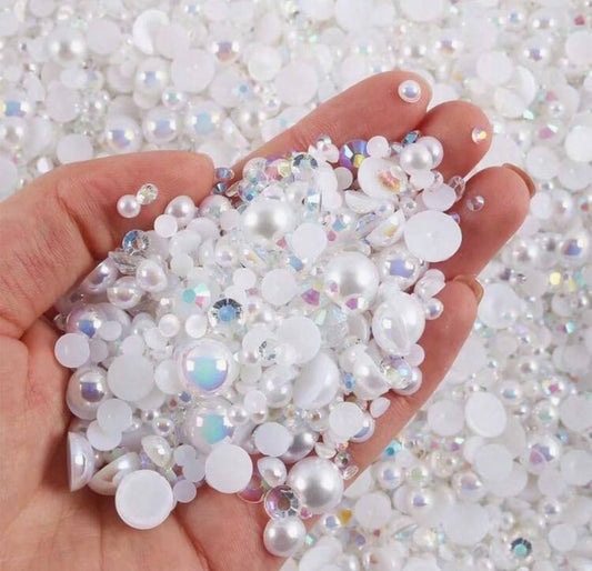 Mixed Sizes - White & AB Pearl Rhinestone Flatbacks